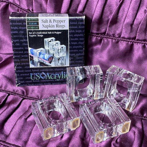 Salt & Pepper Napkin Rings Clear US Acrylic Vintage 1993 Taiwan USED - Picture 1 of 11